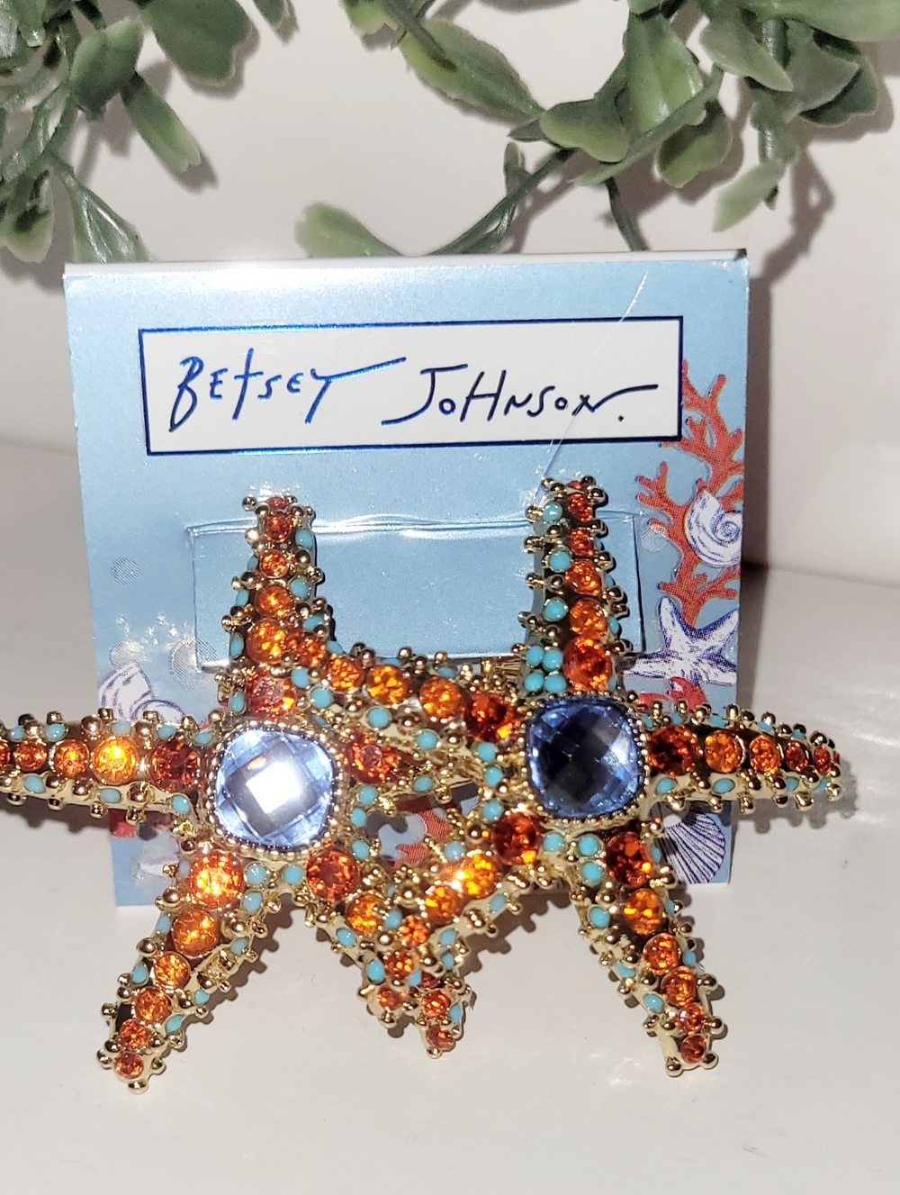 Betsey Johnson Orange and Blue Crystal Starfish Earrings